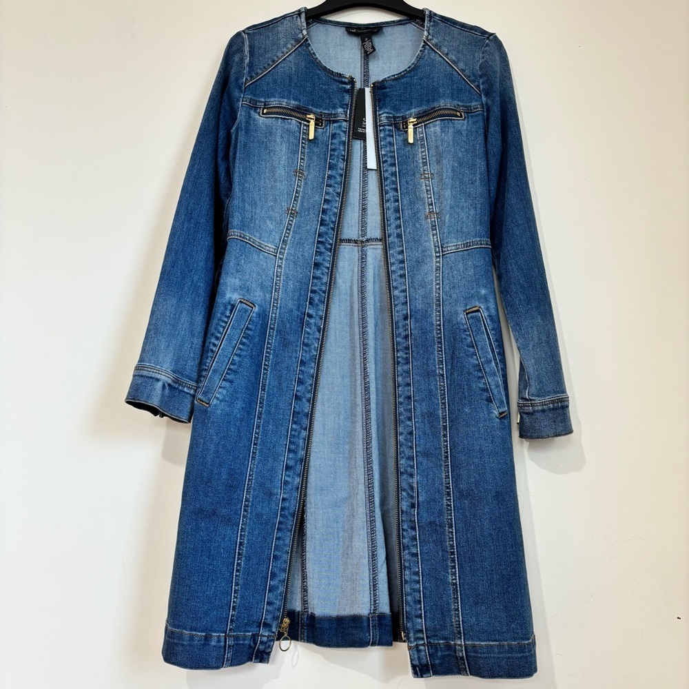 BWT INC International Concepts denim blue shirtdress gold zipper trench dress 2 - Picture 3 of 16